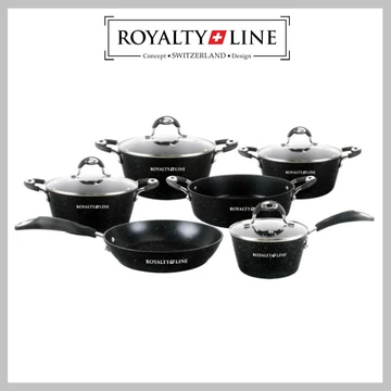Royalty Line Set di stoviglie da 10 pezzi con coperchio in vetro, finitura marmo RL-5010BLC