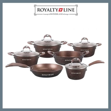 Royalty Line Set di stoviglie da 10 pezzi con coperchio in vetro, finitura marmo RL-5010BRW