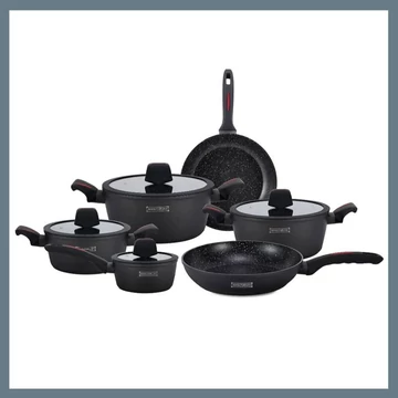 Royalty Line - Set di pentole per cottura a induzione, 10 pezzi, con manico in silicone rivestito in marmo, nero RL-T10BLK