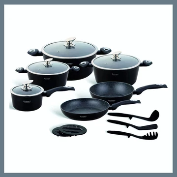 Royalty Line – Set di pentole 15 pezzi con rivestimento in marmo, nero RL15
