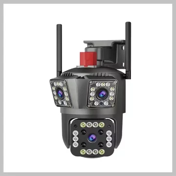 Telecamera di sorveglianza tripla 12 MP Ultra HD, per interni/esterni, rotazione a 360°, rilevatore di movimento, visione notturna, Wi-Fi – KE24-342