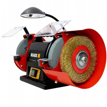 BLACK – Smerigliatrice da banco doppia con spazzola metallica, 2950 giri/min, luce di lavoro a LED – Modello 46504
