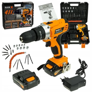 Trapano avvitatore a batteria BLACK 20V con accessori – Modello 12065