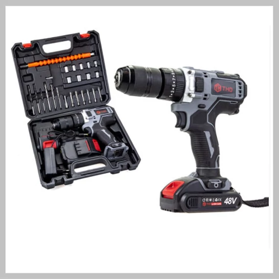 Trapano avvitatore a percussione a batteria THO M-9005 – 48V, 2 batterie, 28 accessori
