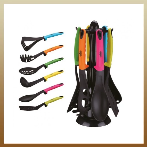 Set mestoli da cucina in plastica colorata con supporto | Maliya