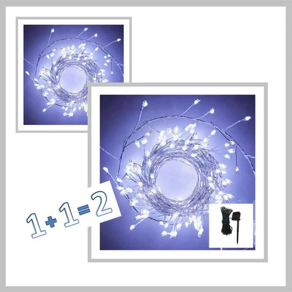 Catena Luminosa da Giardino a LED 12 m – 300 LED Bianco Freddo con Pannello Solare – Modello KE23-524 – PROMO 1 + 1 GRATIS!