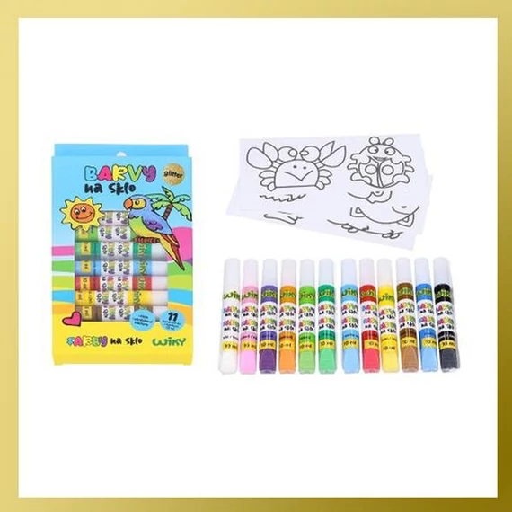 Set colori per vetro – 11+1 glitter con contorno nero, 10 ml (cod. 031760)