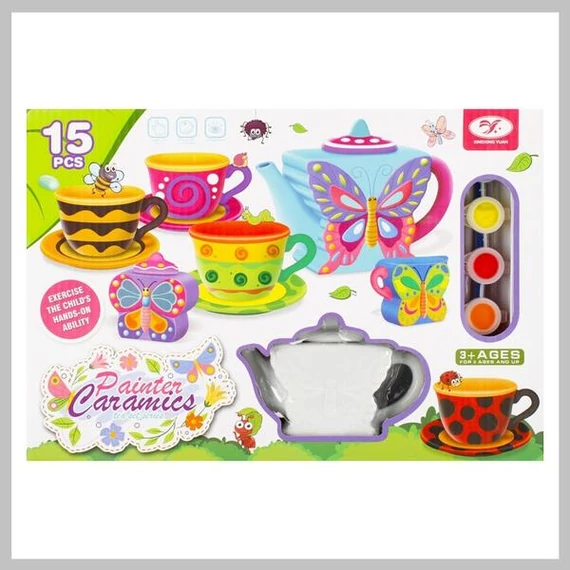 Set da tè in ceramica da dipingere – con pennello e colori (cod. 291294)