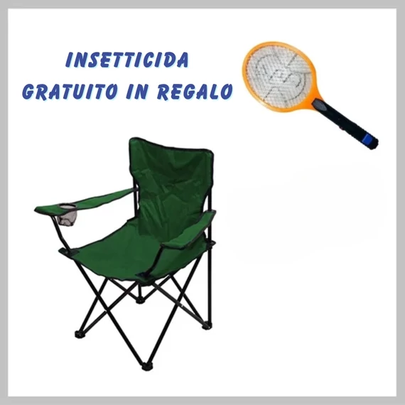 Sedia da campeggio pieghevole BARI – Verde + RACCHETTA ANTIZANZARE elettrica ricaricabile in omaggio KA-3