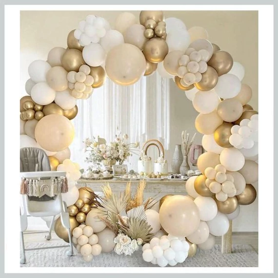 Set Decorativo con Palloncini – 125 Pezzi, Oro e Bianco 33069285