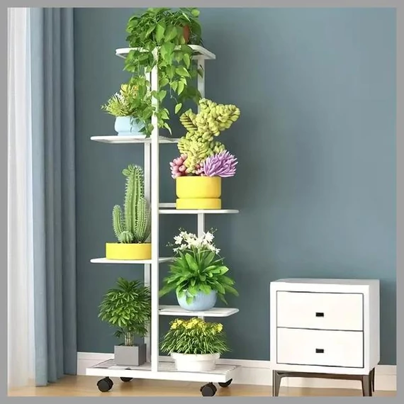 Portapiante in Metallo da Interno/Esterno con Ruote, 6 Ripiani – Nero – AF122560-d
