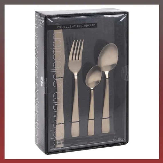 Set di posate in acciaio inox – 16 pezzi, colore oro opaco – Mod. 21662.2