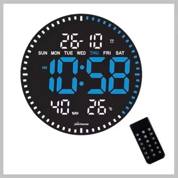 Orologio digitale a LED con termometro e igrometro – DH-2560, 28 cm, luce LED blu