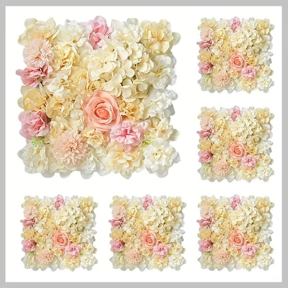 Pannello Decorativo con Fiori Artificiali – Set da 6 Pezzi, Giallo – BH135643-2