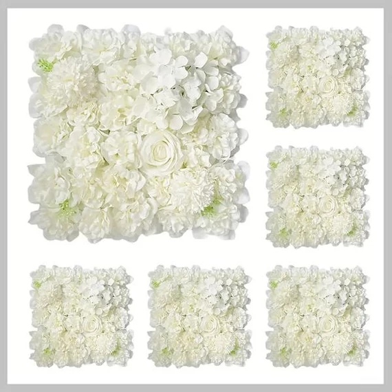Pannello Decorativo con Fiori Artificiali – Set da 6 Pezzi, Bianco – BH135643-3