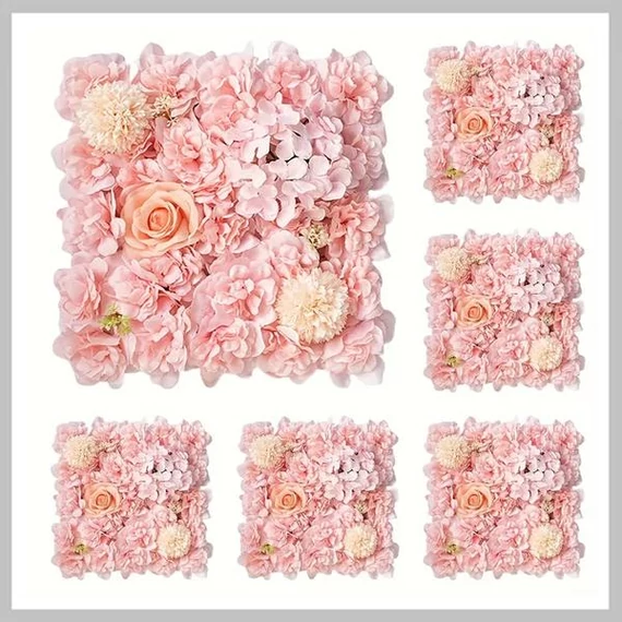 Pannello Decorativo con Fiori Artificiali – Set da 6 Pezzi, Rosa – BH135643