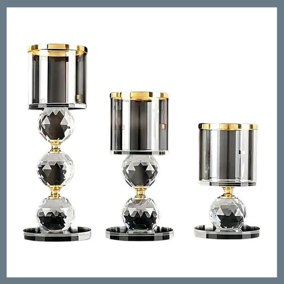 Set di 3 Portacandele in Cristallo – Oro CG310721-2