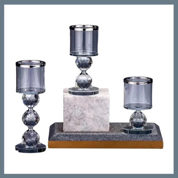 Set di 3 Portacandele in Cristallo – Argento CG310721