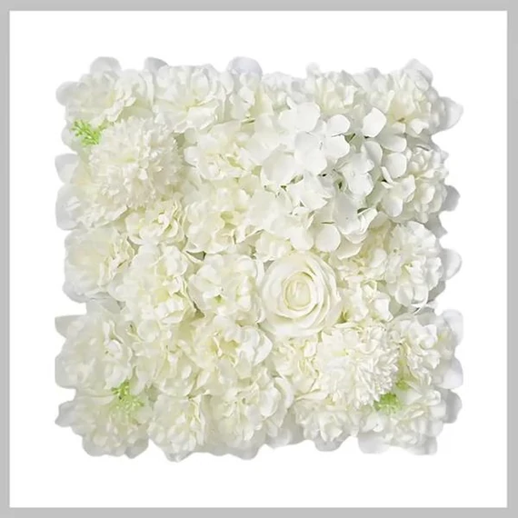 Pannello Decorativo con Fiori Artificiali – 4 pezzi 38 x 38 cm, con Rose e Ortensie BIANCO CL777661-2