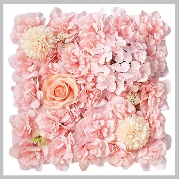 Pannello Decorativo con Fiori Artificiali – 4 pezzi 38 x 38 cm, con Rose e Ortensie CL777661