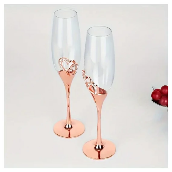 Set di Flûte da Champagne per Matrimonio con Motivo a Cuori Intrecciati – Rose Gold – 200 ml XK277624-rg