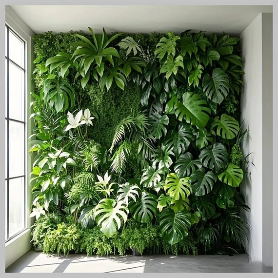 Pannello Decorativo da Parete con Piante Artificiali – Palma e Monstera 40 x 60 cm AJ1686205