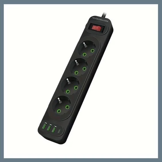 Multipresa con 4 prese, porte USB e Type-C – colore nero – Mod. K24U-BLACK