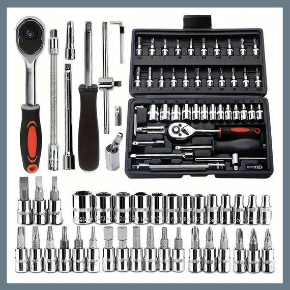 Set di Attrezzi per la Riparazione Auto da 46 Pezzi – Con Valigetta Nera XD21172