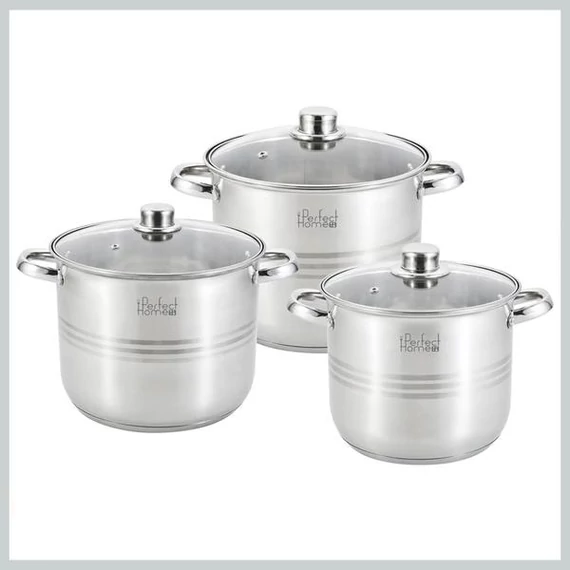 Set di Pentole in Acciaio Inox con Coperchi in Vetro ~5/7/9 litri – Perfect Home 10269