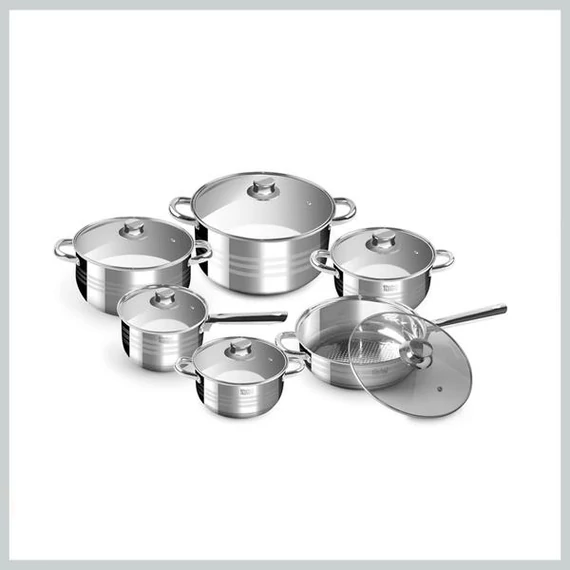 Perfect Home Diamond – Set di Pentole in Acciaio Inox da 12 Pezzi con Coperchi in Vetro (Modello 14726)