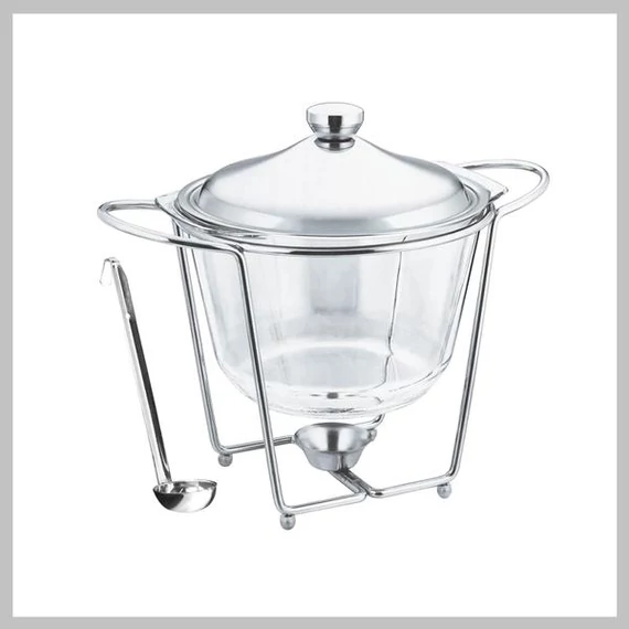 Perfect Home – Zuppiera in Vetro Borosilicato con Supporto Scaldavivande e Mestolo, 4 Litri (Modello 28389)