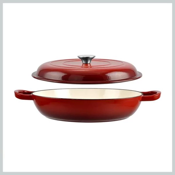 Perfect Home – Tegame per grigliare in ghisa smaltata con coperchio, 27 cm, rosso – 10133