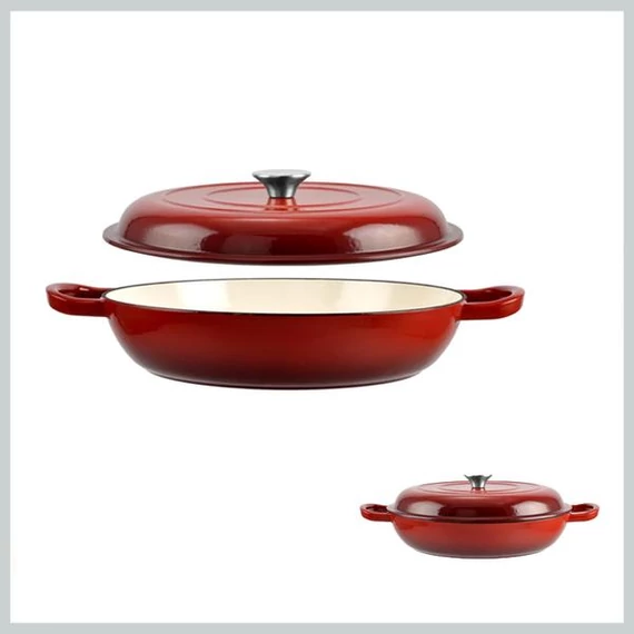 Perfect Home – Tegame per grigliare in ghisa smaltata con coperchio, 30 × 6 cm, rosso – 10272