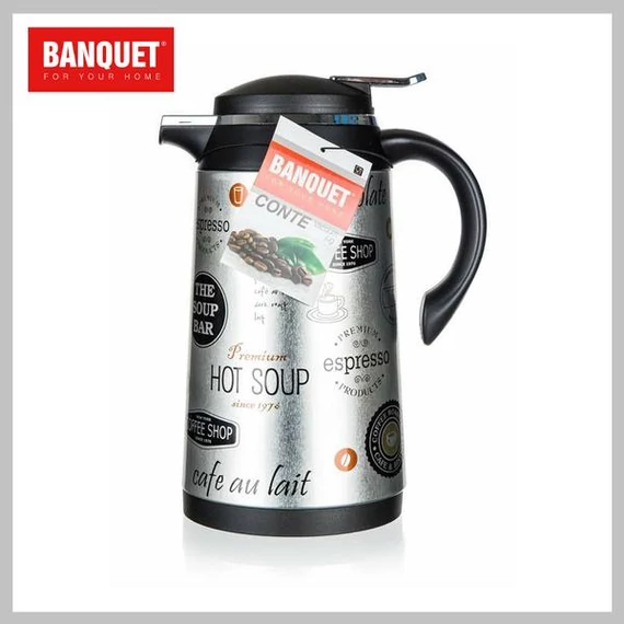 Termos BANQUET CONTE – 1 litro, acciaio inox con inserto in vetro, decorazione “Coffee” – Modello 48786115