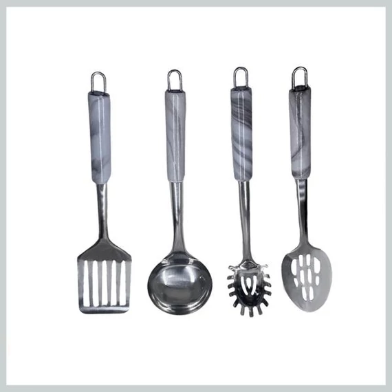 Set da Cucina Eisenbach A0019 – 4 Pezzi in Acciaio Inox con Manici Effetto Marmo