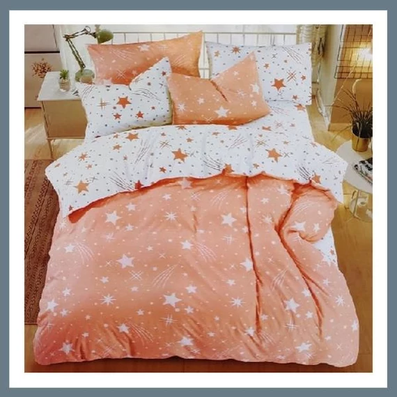 Set Biancheria da Letto in Peluche 7 Pezzi – Motivo Stelle Cadenti – Color Pesca – Modello HCS-B