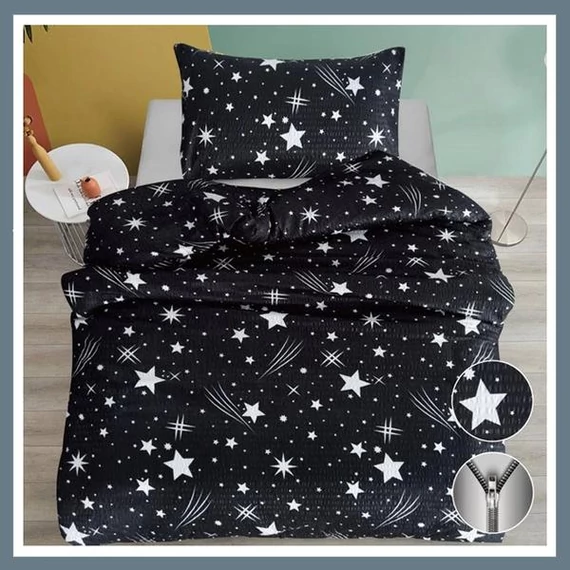 Set Biancheria da Letto in Peluche 7 Pezzi – Motivo Stelle Cadenti – Nero – Modello HCS-F