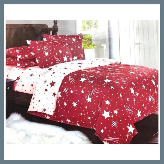 Set Biancheria da Letto in Peluche 7 Pezzi – Motivo Stelle Cadenti – Rosso – Modello HCS-P