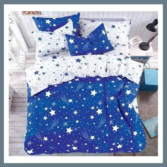 Set Biancheria da Letto in Peluche 7 Pezzi – Motivo Stelle Cadenti – Blu Scuro – Modello HCS-S
