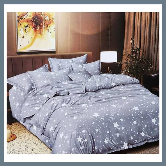 Set Biancheria da Letto in Peluche 7 Pezzi – Motivo Stelle Cadenti – Grigio Scuro – Modello HCS-S2