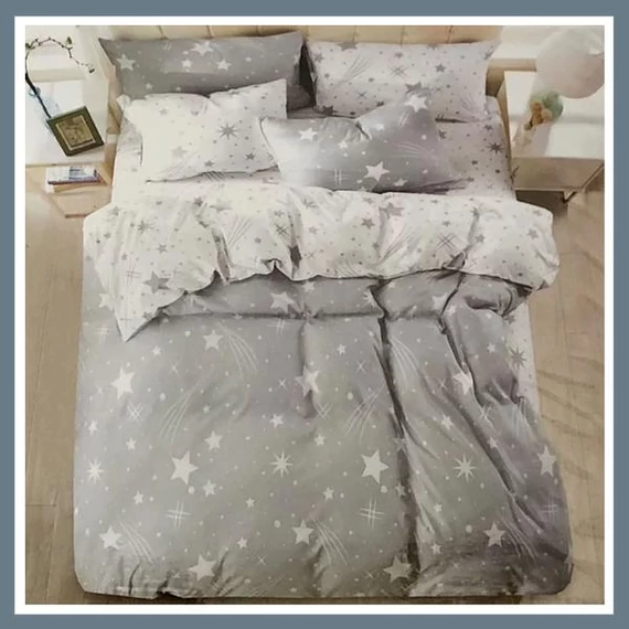 Set Biancheria da Letto in Peluche 7 Pezzi – Motivo Stelle Cadenti – Grigio – Modello HCS-S3