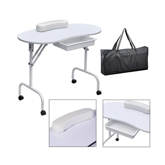 Tavolo da Manicure Portatile – Con Ruote, Cassetto e Borsa Impermeabile holm1317