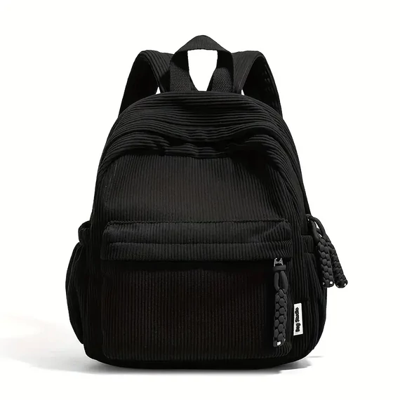 Zaino in Velluto a Coste – Multi-tasche, Stile Moderno, Nero – AA342667-b