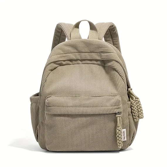 Zaino in Velluto a Coste – Multi-tasche, Stile Moderno, Khaki – AA342667-k