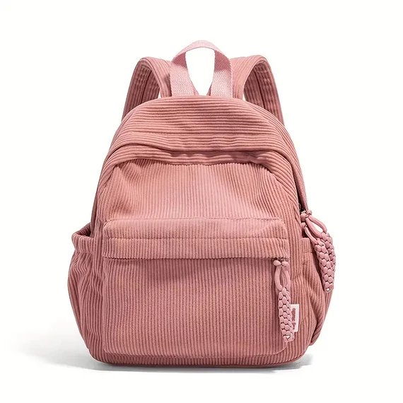 Zaino in Velluto a Coste – Multi-tasche, Stile Moderno, Rosa – AA342667-p