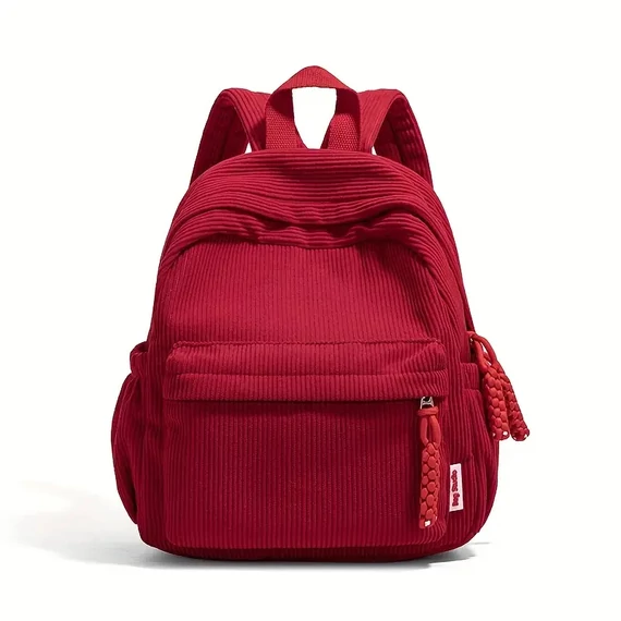 Zaino in Velluto a Coste – Multi-tasche, Stile Moderno, Rosso – AA342667-r