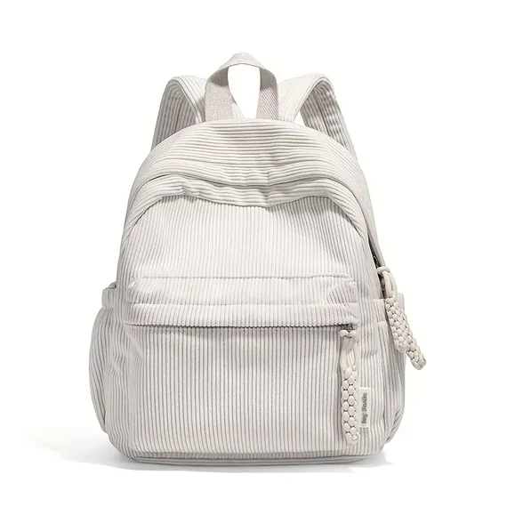 Zaino in Velluto a Coste – Multi-tasche, Stile Moderno, Bianco – AA342667-w