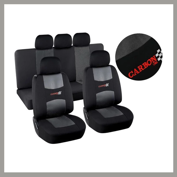 Set Coprisedili CARBON DARK – 9 Pezzi, Nero, Compatibile con Airbag Laterali 31689