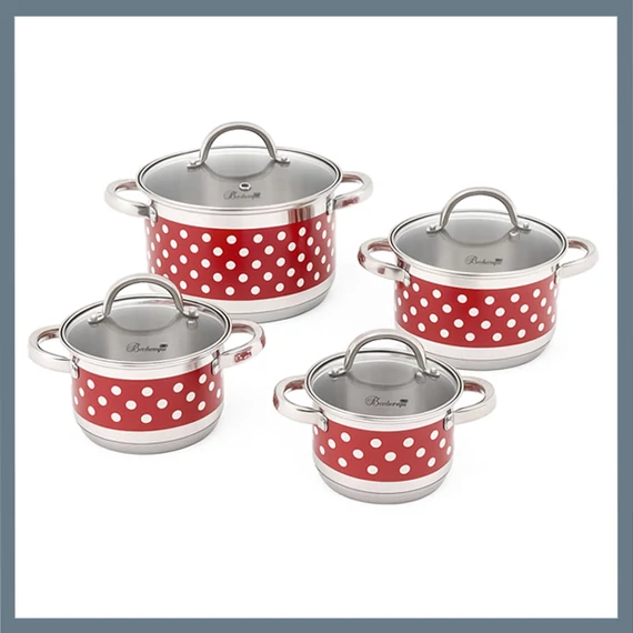 Set di Pentole in Acciaio Inox Bachmayer – 8 Pezzi – Rosso a Pois Bianchi – BM-4003