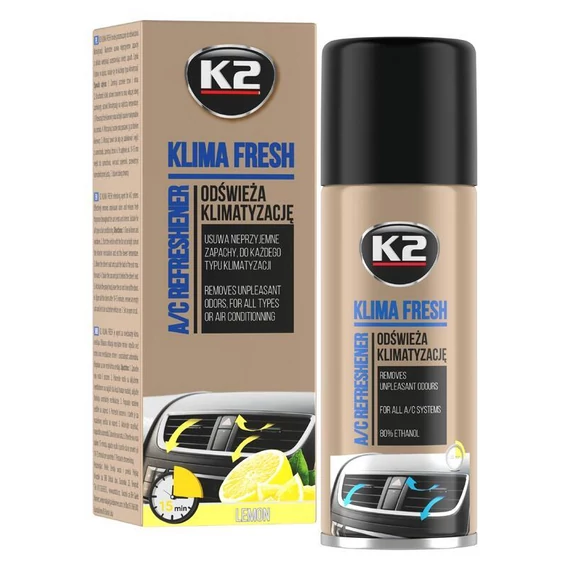 K2 Klima Fresh – Spray detergente e profumatore per climatizzatore, fragranza limone, 150 ml K222
